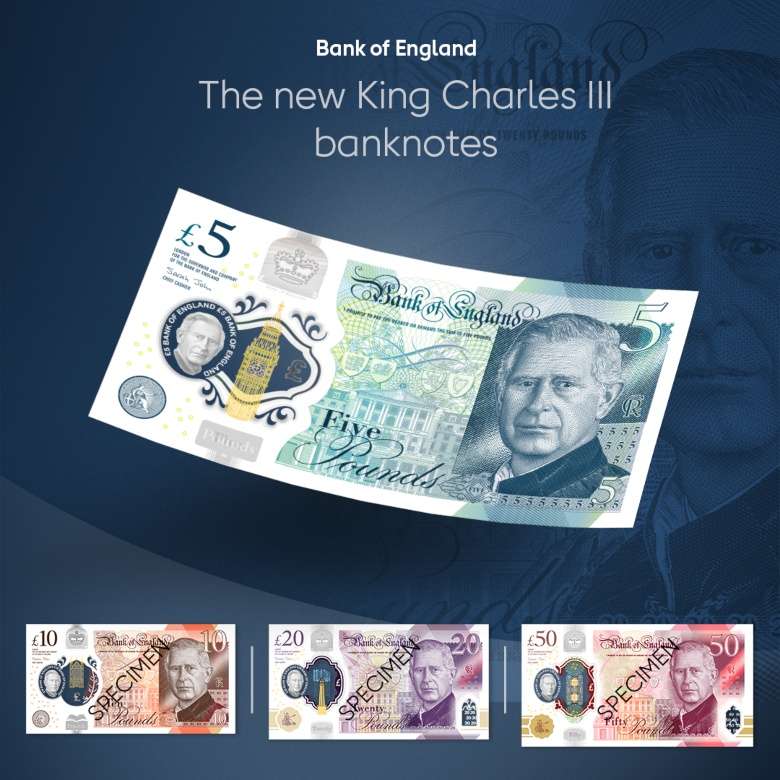 pound sterling notes, King Charles, UK currency